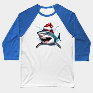 Santa Jaws Christmas Shark Cartoon Art Baseball T-Shirt